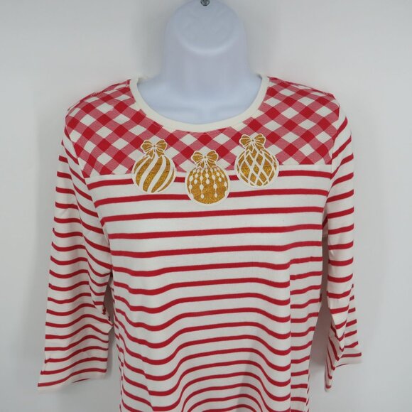 Kim Rogers Women's Holiday Striped Plaid Top Petite Small NWT $26 - Picture 3 of 4